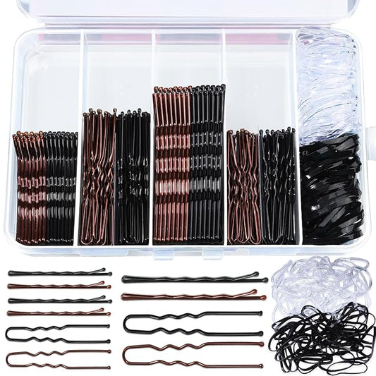 Teenitor 300pcs Bobby Pins Hair Pins, 100 Hair Pins 100 Bobby Pins Brown Hair Black for Women 100 Hair Bands 2inch 2.36inch 2.75inch Brown Black