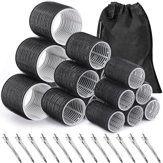 Rollers Hair Curlers 30Pcs Set with 3 Sizes (6 Large, 6 Medium, 6 Small) and 12 Clips, Storage Bag for Long, Medium, Short Hair Volume