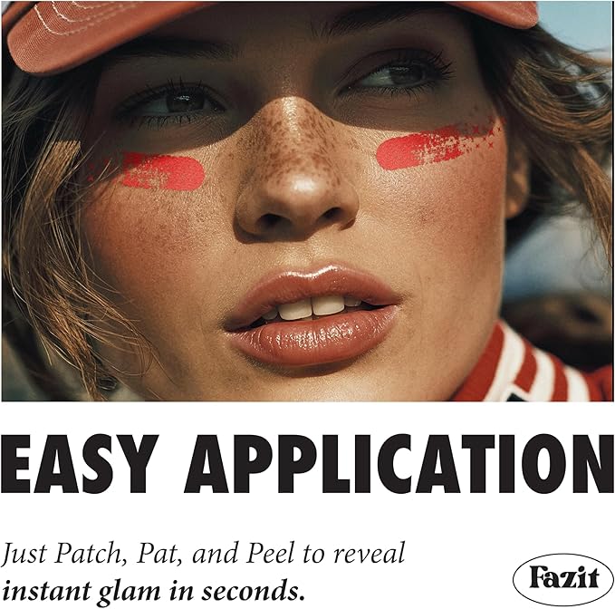 Fazit Makeup Patches - Red Game Day Speckles - Glow Up Make-Up Patches - Cute Glitter Makeup Accessories for Women - Cosmetic Glitter for Face