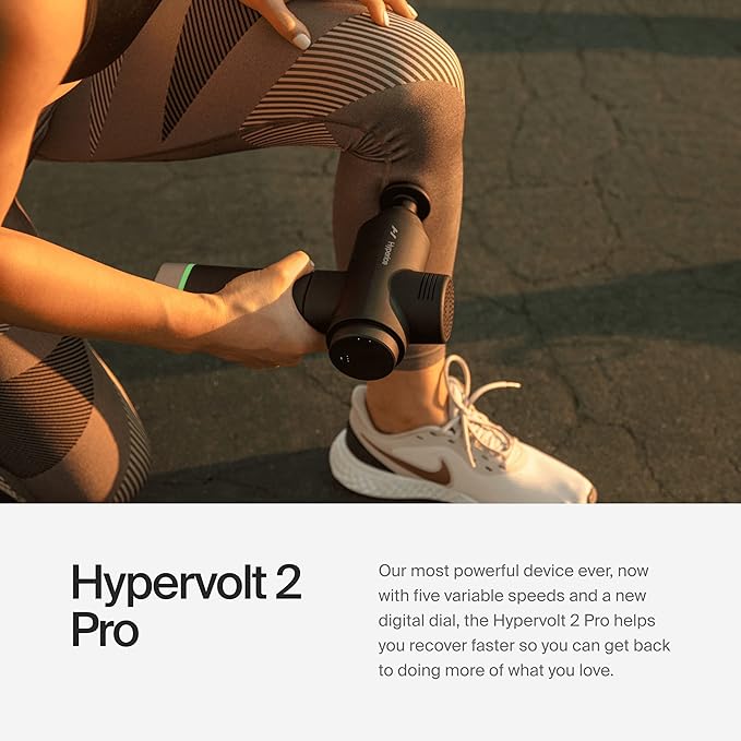 Hyperice Hypervolt 2 Pro - Featuring Quiet Glide Technology - Handheld Percussion Massage Gun - 5 Speeds, 5 Interchangeable Heads - Helps Relieve Sore Muscles and Stiffness