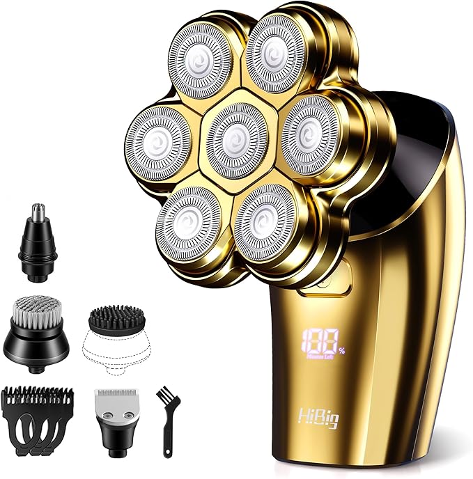 Head Shavers for Bald Men - 7D Arc Electric Razor with Magnetic Detachable Head, Waterproof Wet Dry 5-in-1 Electric Shaving & Grooming Kit, LED Display Rechargeable Head & Body Hair Shaver, Gold