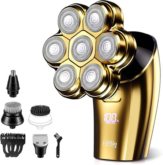 Head Shavers for Bald Men - 7D Arc Electric Razor with Magnetic Detachable Head, Waterproof Wet Dry 5-in-1 Electric Shaving & Grooming Kit, LED Display Rechargeable Head & Body Hair Shaver, Gold