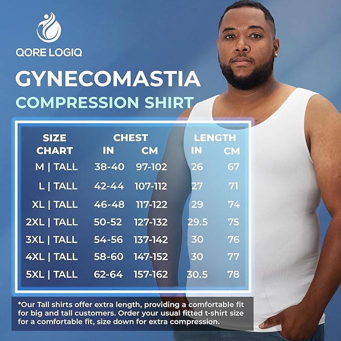 QORE LOGIQ Gynecomastia Compression Shirts for Men - Sleeveless Slimming Undershirts Tummy Control and Body Shaper Tank Top