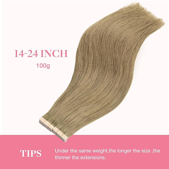 GOO GOO Tape in Hair Extensions Human Hair, 7 Bronde, 12inch 80g 40pcs, Skin Weft Seamless Invisible, Silky Straight with Thick Ends, Remy Human Hair