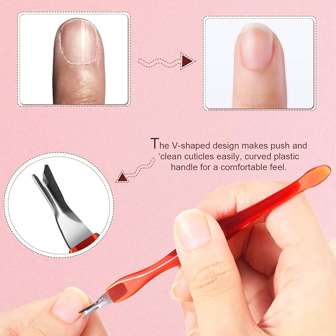 Mudder 30 Pieces Nail Cuticle Knife Cuticle Trimmer Remover Pusher Stainless Steel Dead Skin Callus Removal Fork with Plastic Handle 4 Inch Nail Cleaner Tool for Fingernail and Toenail