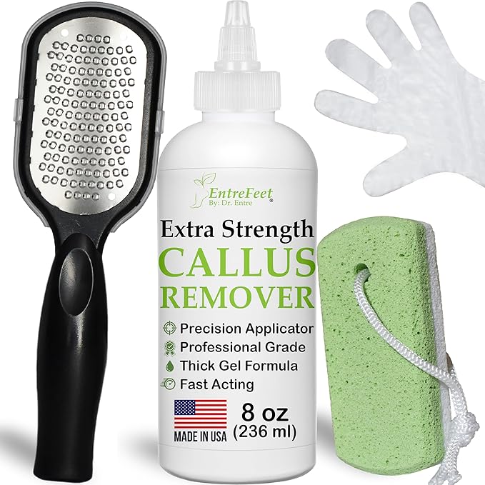 Dr. Entre's Callus Remover Gel Kit for Feet: Foot File, Pumice Stone, 5 Glove Pairs for Gel Application, Spa Kit, Foot Care, Pedicure Tools, Scrubber, 8oz