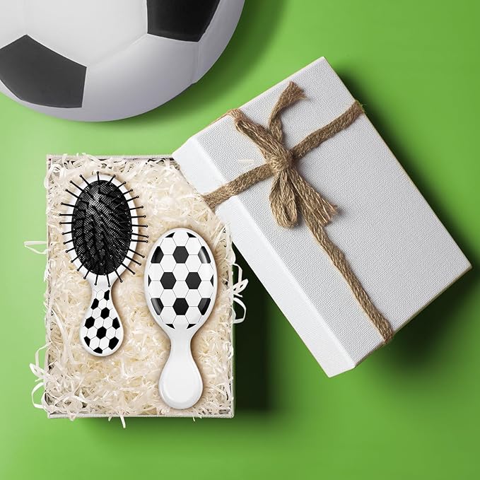 12 Pcs Soccer Mini Detangler Brush, Mini Travel Hair Brush, Bristles Plastic Detangling Brush, No Tangle Soft Flexible Bristles for Straight, Curly, Thick Hair for Soccer Team Gift Sport Party