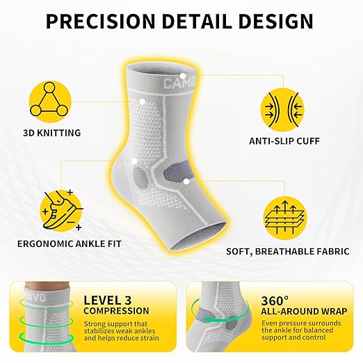 CAMBIVO 1 Pair Ankle Compression Sleeve for Men & Women – Soft, Breathable Support for Plantar Fasciitis, Achilles Tendonitis, Swelling & Sports Recovery – Easy to Wear, All-Day Comfort Fit