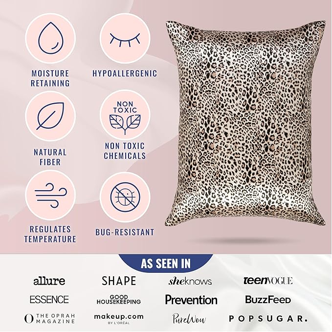 Blissy Silk Pillowcase - 100% Pure Mulberry Silk - 22 Momme 6A High-Grade Fibers - Silk Pillow Cover for Hair & Skin - Regular, Queen & King (Leopard, King)