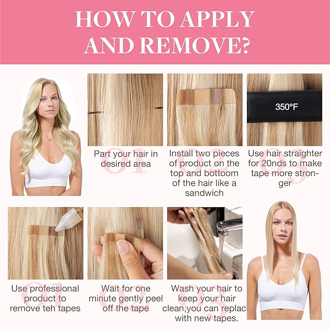 GOO GOO Tape in Hair Extensions Human Hair, 17/22/60 Ash Blonde to Golden Blonde and Platinum Blonde, 16inch 50g 20pcs, Skin Weft Seamless Invisible, Silky Straight with Thick Ends, Remy Human Hair