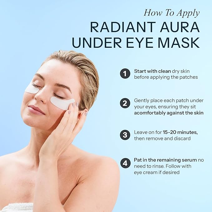 Radiant Aura Hyaluronic Acid & Ceramide Under Eye Patches - Dermatologist Tested, Anti Aging, Korean Skin Care - Anti Wrinkle Pads For Puffy Eyes And Under Eye Bags - Vegan, Clean Beauty - 15 Pairs