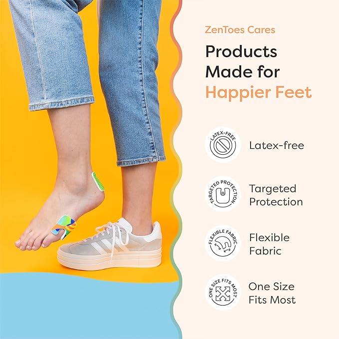 ZenToes Callus Pads | U-Shaped Design Moleskin Blister Pads | Self-Stick Adhesive Felt All Day Comfort Cushions for Calluses and Corns | Reduce Pressure and Friction | 18 Count (Motion Mosaic)