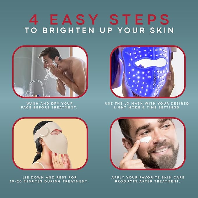 Red Light Therapy for Face – FSA Eligible LED Face Mask with Red, Blue, Near-Infrared Light – Wireless Light Therapy Mask for Face – 3 Light Modes, Adjustable Timer and Brightness