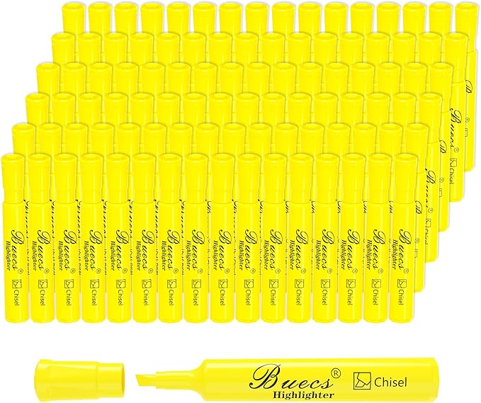 Buecs Highlighters Bulk Pack, 96 Count, Chisel Tip,Fluorescent Yellow, suitable for Adults Highlighting Planner Notes, Office School Supplies