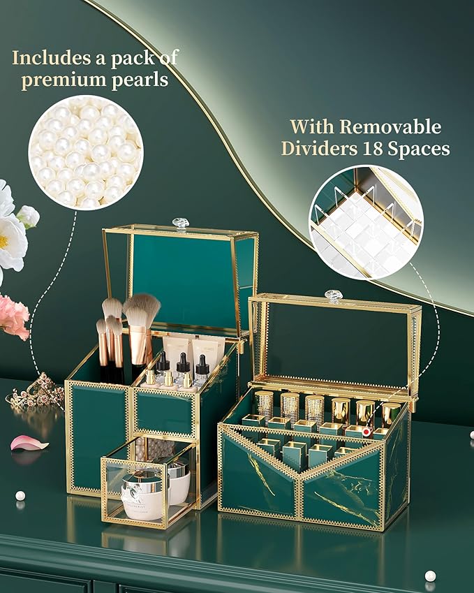 Youdepot Extra Large Makeup Organizer, Glass Cosmetic Storage with Drawers, Stackable Makeup and Jewelry Organizer for Vanity Table, Bathroom Countertop, Skincare, Lipsticks, Perfume, Brushes