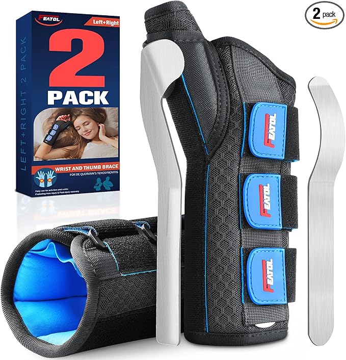 FEATOL 2 Pack Wrist Brace with Thumb Spica Splint for De Quervain's Tenosynovitis, Carpal Tunnel, Tendonitis, Arthritis-Thumb Brace for Pain Relief-Left And Right Hand-Medium/Large