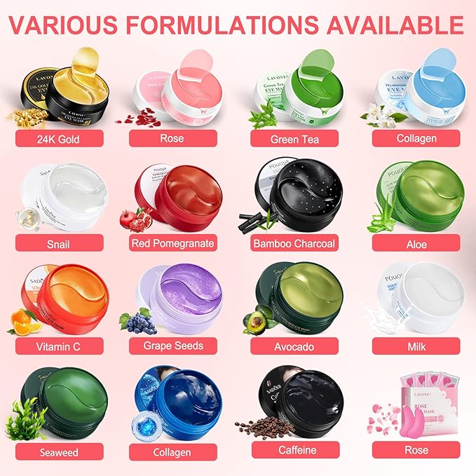 LAVONE Eye Mask - 30 Pairs Red Pomegranate Under Eye Patches Skin Care Products - Eye Masks Skincare for Dark Circles and Puffiness, Reduce Wrinkles, Eye Bags and Fine Lines, for Women and Man