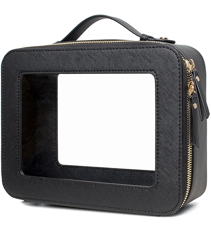 LETGO Clear Makeup Bags, TSA Approved Toiletry Bag with Zipper, Clear Makeup Organizer Large Fit Carry-on Travel Essentials,Clear Cosmetic Bags for Women Men (Large-Black)