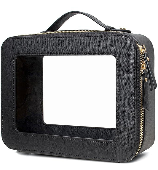 LETGO Clear Makeup Bags, TSA Approved Toiletry Bag with Zipper, Clear Makeup Organizer Large Fit Carry-on Travel Essentials,Clear Cosmetic Bags for Women Men (Large-Black)