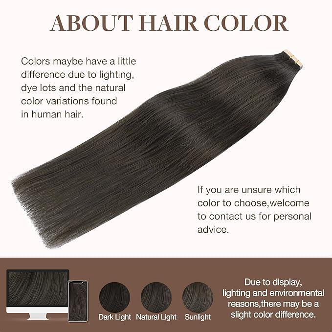 GOO GOO Tape in Hair Extensions Human Hair, 1C Mocha Brown, 18inch 100g 40pcs, Skin Weft Seamless Invisible, Silky Straight with Thick Ends, Remy Human Hair