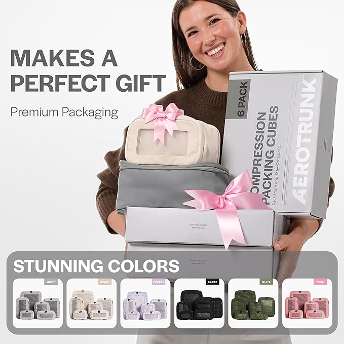 Aerotrunk Compression Packing Cubes for Travel - Luggage Organizer Bags - Double Zipper Packing Cubes for Suitcases (2-Pack, Dark Blue)