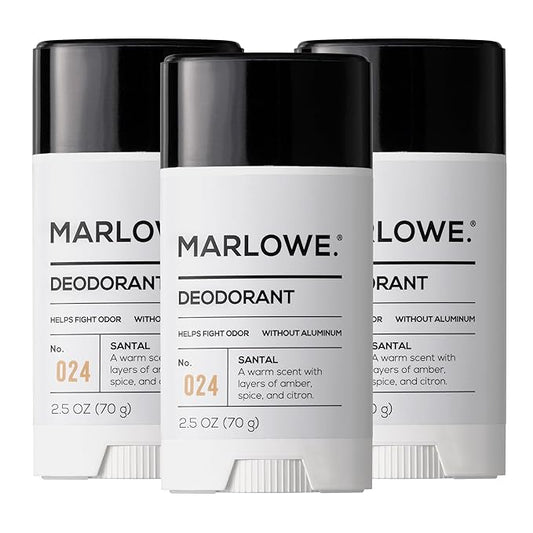 MARLOWE. No.024 Mens Santal Deodorant 2.5 oz (3pack), Natural Deodorant for Men, Aluminum Free Stick, Made with Coconut Oil, Shea Butter & Jojoba, Warm Amber, Sandalwood & Citron Scent