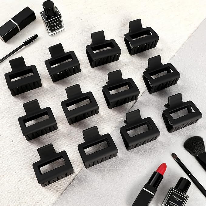 2 Inch Medium Hair Claw Clips 12 Pcs Square Hair Claw Clips for Thin Hair Matte Nonslip Acrylic Banana Jaw Clips Bulk Hair Accessories for women and Girls (Black)
