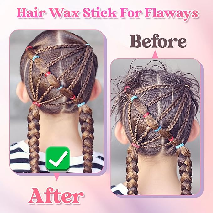 Hair Wax Stick, Slick Back Hair Brush, Wax Stick for Flyaways, Rat Tail Comb Edge Brush Styling Tool Set Accessories for Women Girls(Pink)