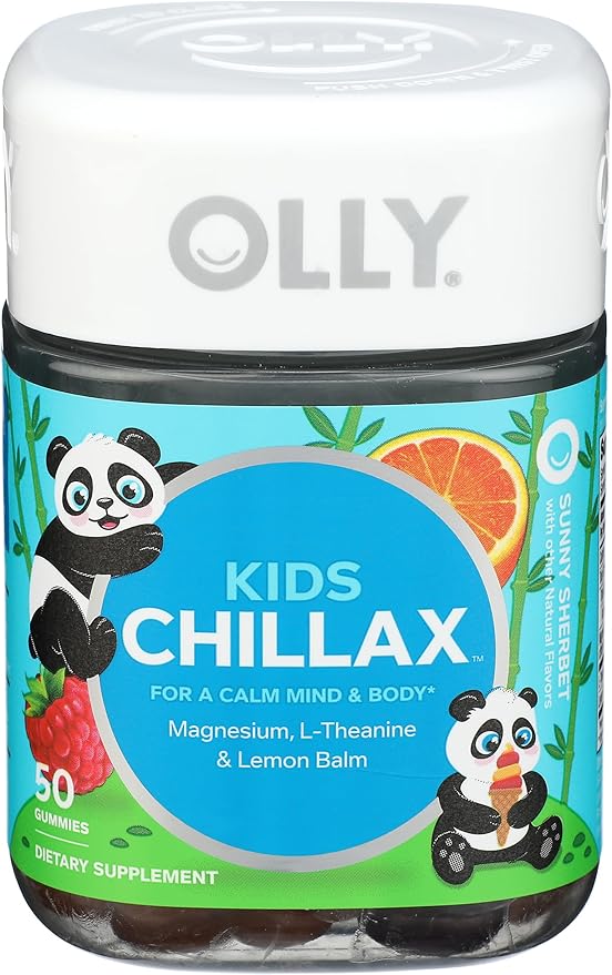 OLLY Kids Chillax Gummy, For a Calm and Relaxed Mood*, Magnesium, L-Theanine, Lemon Balm Extract, Chewable Supplement, Sherbet Flavored, 25 Day Supply - 50 Count (Packaging May Vary)