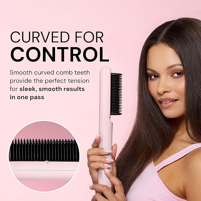 L'ANGE HAIR SteamSmooth Steam Smoothing Comb | Coconut Oil–Infused Steam Brush for Sleek, Shiny Results | Negative Ion Frizz Control | Hydrates & Straightens Hair | (Blush)