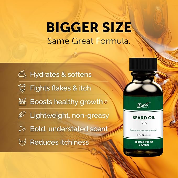 Detroit Grooming Beard Oil | Hydrating & Nourishing Formula with Vitamin E | Toasted Vanilla & Amber • 313 Scent (2 oz)