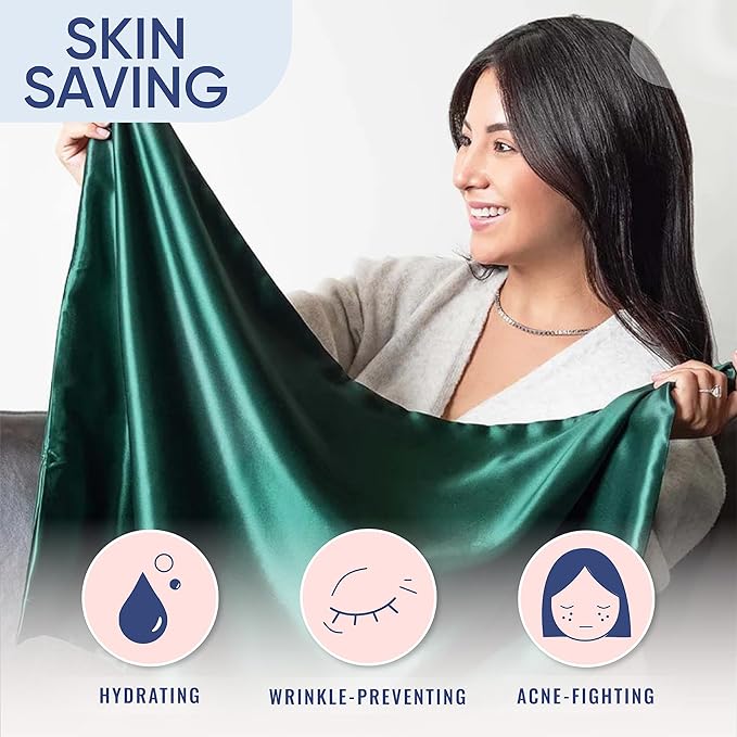 Blissy Silk Pillowcase - 100% Pure Mulberry Silk - 22 Momme 6A High-Grade Fibers - Silk Pillow Cover for Hair & Skin - Regular, Queen & King (Emerald, Queen)