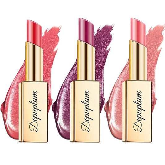 Depuplum Red Mulberry Pink Lipstick Set for Women Shimmer Tinted Lip Balm Hydrating Moisturizing Lip Gloss Cruelty Free Lip Makeup, DM108/109/114