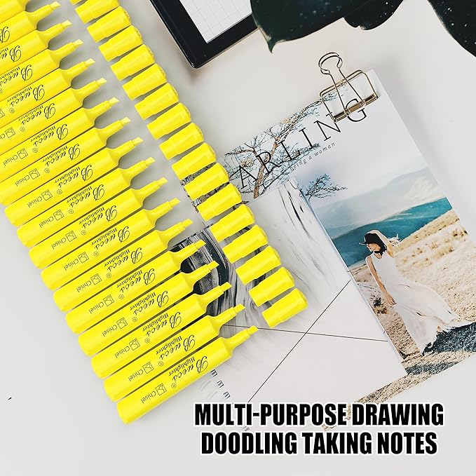 Buecs Highlighters Bulk Pack, 96 Count, Chisel Tip,Fluorescent Yellow, suitable for Adults Highlighting Planner Notes, Office School Supplies