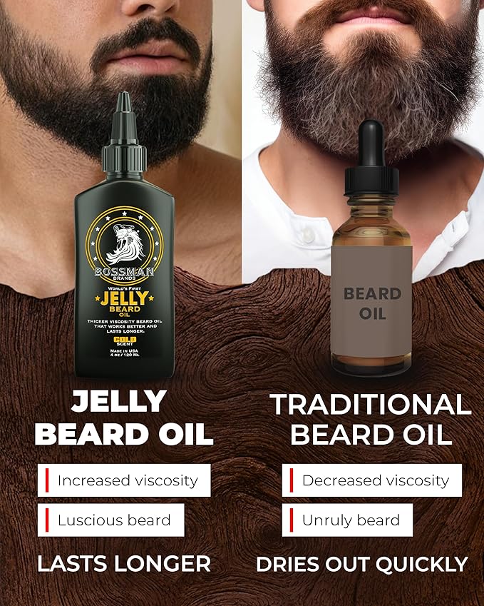 Bossman Jelly Beard Oil for Men (4 oz, Gold Scent) – Softens, Moisturizes & Conditions with Natural Ingredients