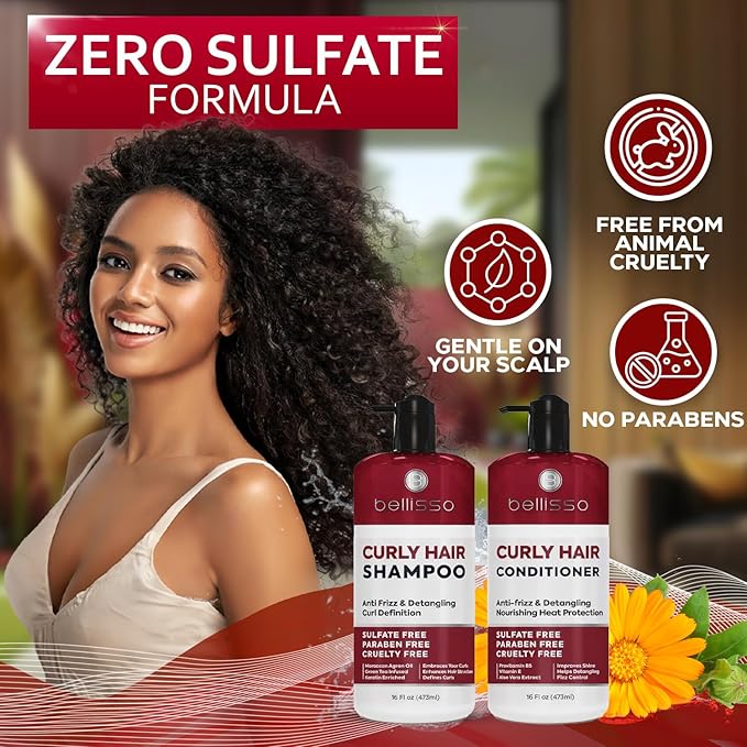 Curly Hair Shampoo and Conditioner Set - For Defining Wavy, Permed, Frizzy, Fine and Black Curls - Moisturizing, Sulfate Free Formula for Women and Men - Products are Safe for Color Treated Locks