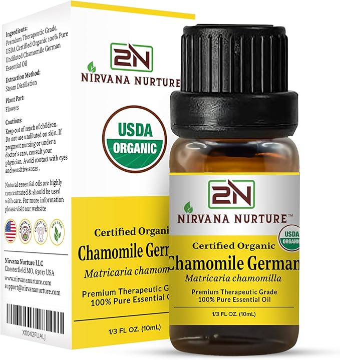 Chamomile German Essential Oil USDA Certified Organic, 100% Pure Natural Premium Grade, Undiluted- Aromatherapy Diffuser for Calm and Relaxation, Skin Care, Hair Care