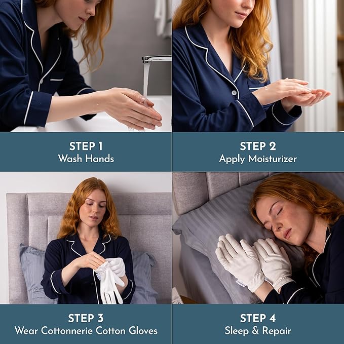 4 Pairs Cottonnerie Original Cotton Gloves for Dry Hands Sleeping, Moisturizing Gloves Overnight, Hand Moisturizer Gloves, Moisture Gloves for Dry Hands Overnight, Sleeping Gloves, X-Large