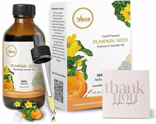My Ace Pumpkin Seed Carrier Oil | 100% Pure Cold Pressed Unrefined Oil for Hair Growth, Skin & Face Care, Body Massage, Anti-Aging & Aromatherapy – 4 fl oz
