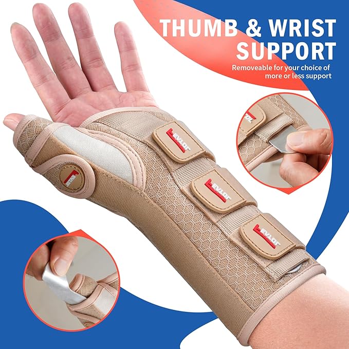 FEATOL Carpal Tunnel Wrist Brace Night Support, Thumb Spica Splint Right Hand for De Quervains Tenosynovitis, Tendonitis, Wrist Brace With Thumb Support-Medium/Large-Women & Men, Beige