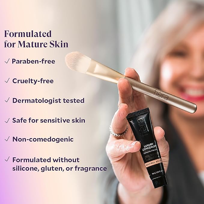 Fièra Luxury Concealer & Foundation with Anti-Aging Ingredients - Full Coverage for Dark Circles, Wrinkles, Fine Lines, and Spots, All-Day Wear For Mature Skin - Dark, 0.5 FL. OZ. / 15 ML