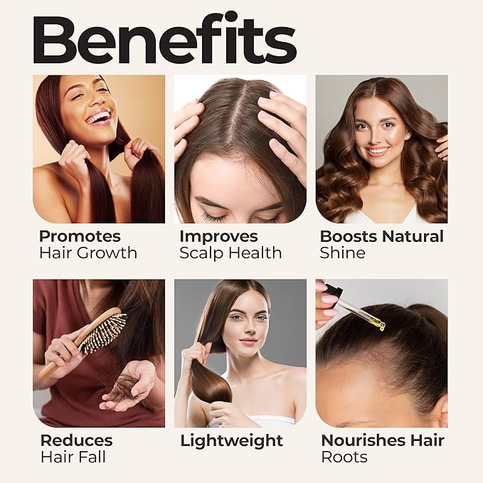 Rosemary Oil for Hair Growth + Head Massager Set | Strengthening Biotin + Coconut Oil – Hair Thickening Serum – Dry, Frizzy, Split Ends & Damaged Scalp Treatment – Color Safe, All Hair Types