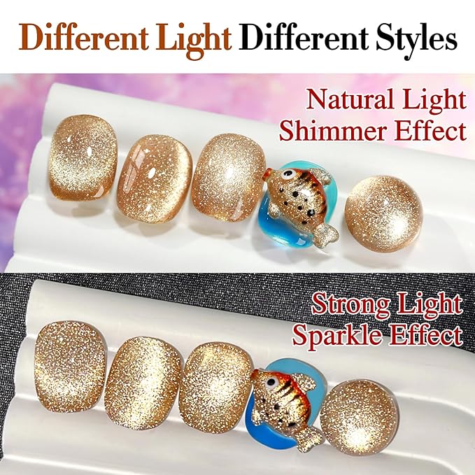 Double Rhythm 15ML Glitter Glass Cat Eye Gel Polish with Magnet Holographic Glitter Shimmer Translucent Sheer Color Salon Soak Off Magnetic Gel Polish at Home (Coffee Brown-MC1063)
