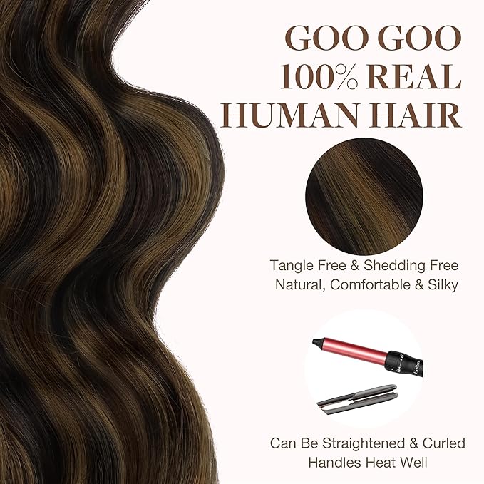 GOO GOO Tape in Hair Extensions Human Hair, 2/6/2 Balayage Dark Brown to Chestnut Brown, 12inch 40g 20pcs, Skin Weft Seamless Invisible, Silky Straight with Thick Ends, Remy Human Hair