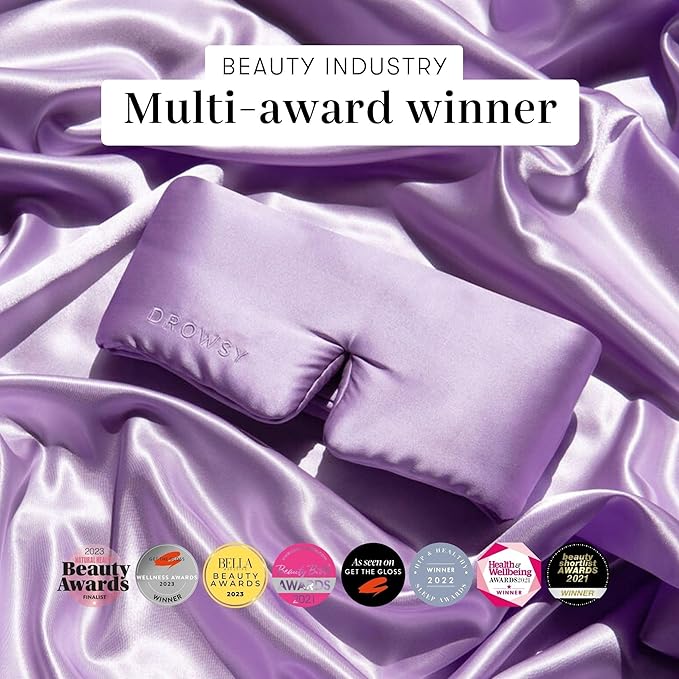 DROWSY Silk Sleep Mask - Face-Hugging, Padded Cocoon for Luxury Sleep in Total Darkness - 100% Pure Mulberry Silk (Lavender Haze)
