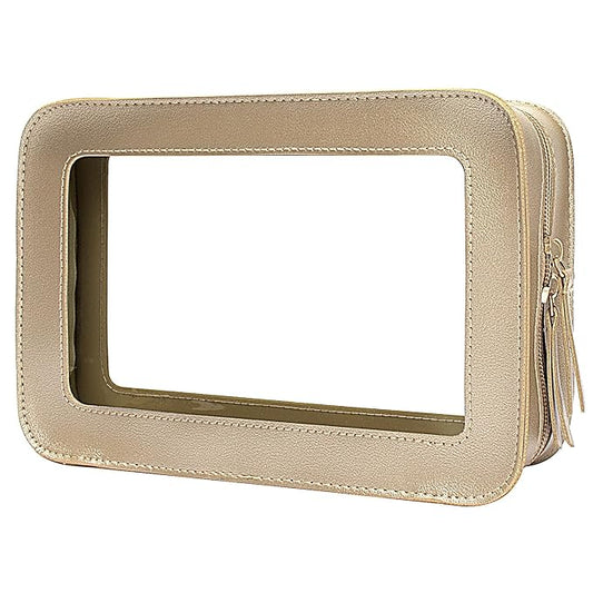 LETGO Clear Makeup Bags, TSA Approved Toiletry Bag with Zipper, Clear Makeup Organizer Fit Carry-on Travel Essentials,Clear Cosmetic Bags for Women Men (O-Gold)