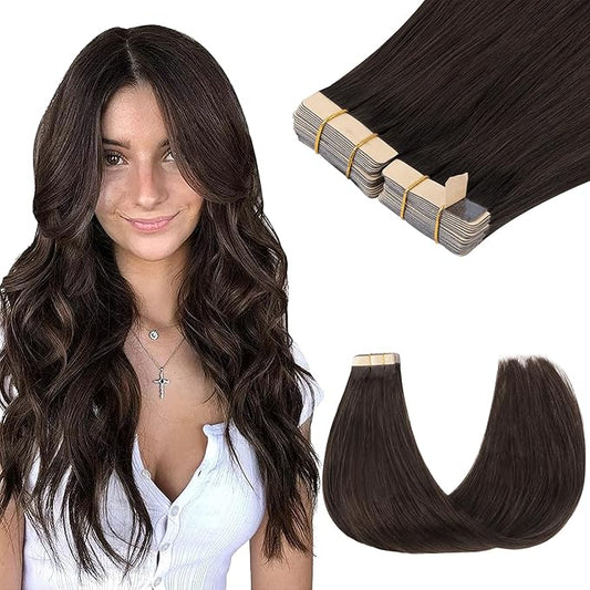 GOO GOO Tape in Hair Extensions Human Hair, 2A Light Brown, 20inch 100g 40pcs, Skin Weft Seamless Invisible, Silky Straight with Thick Ends, Remy Human Hair