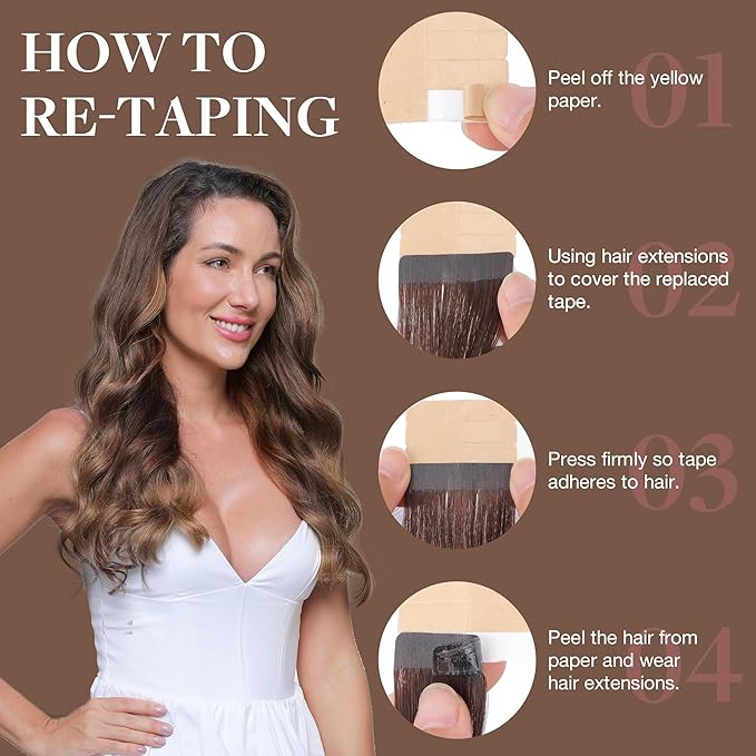 GOO GOO Tape in Hair Extensions Human Hair, 4/27/4 Balayage Chocolate Brown to Caramel Blonde, 10inch 30g 20pcs, Skin Weft Seamless Invisible, Silky Straight with Thick Ends, Remy Human Hair