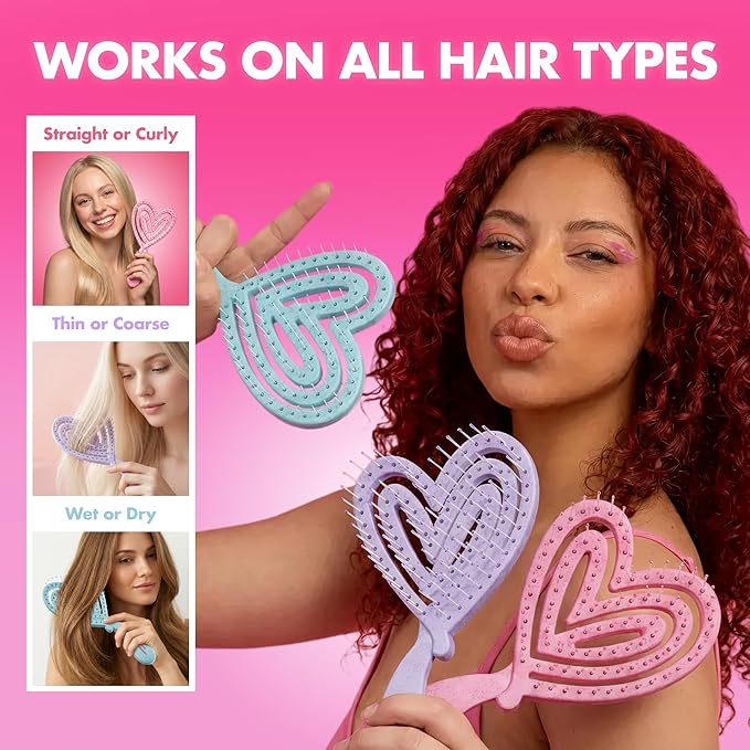 Detangler Brush – Heart-Shaped Detangling Brush for Curly, Wavy, Thick Hair – Lilac Veil Hairbrush for Women with Bowl-Curve, Flexible Bristles, Blow Dryer Safe, Regular