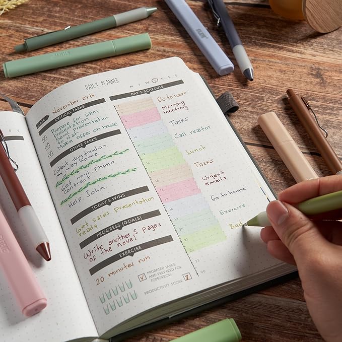 BLIEVE - Aesthetic Highlighters and Gel Pens With Soft Ink and Chisel Tip, Bible Highlighters and Pens No Bleed, Dry Fast Easy to Hold, for Bible Journaling Planner Supplies (EARTHY)